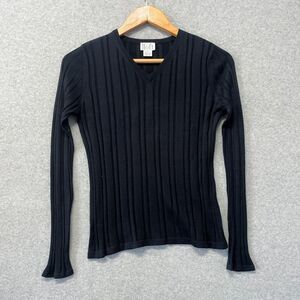 Ann Taylor LOFT 100% Silk V-Neck Sweater, Size S. Black Lightweight Tight Knit